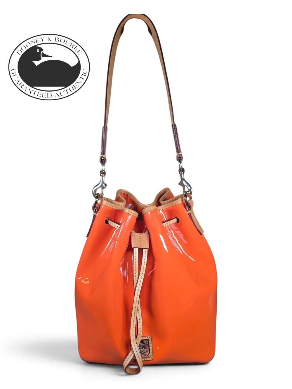 Dooney & Bourke Clementine Patent Leather Drawstring Bucket Bag w/ Dusty